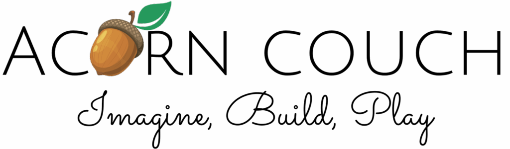 acorn couch logo with tagline: imagine, build, play. 